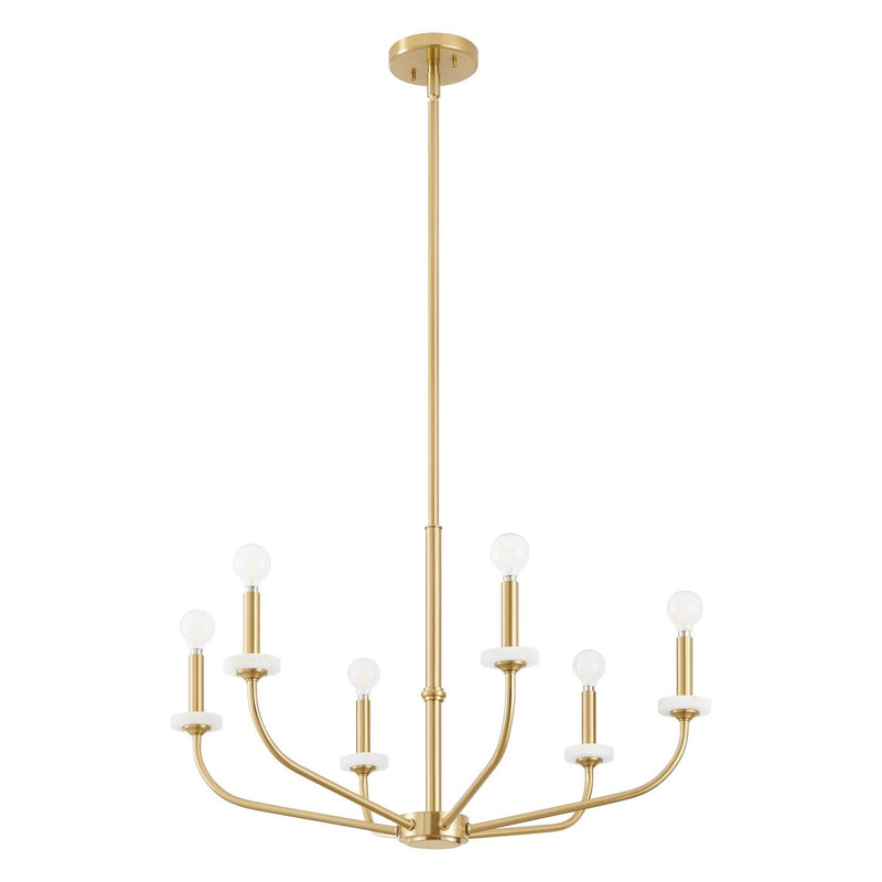 Thesis 206958A Six Light Chandelier, Brushed Gold, White