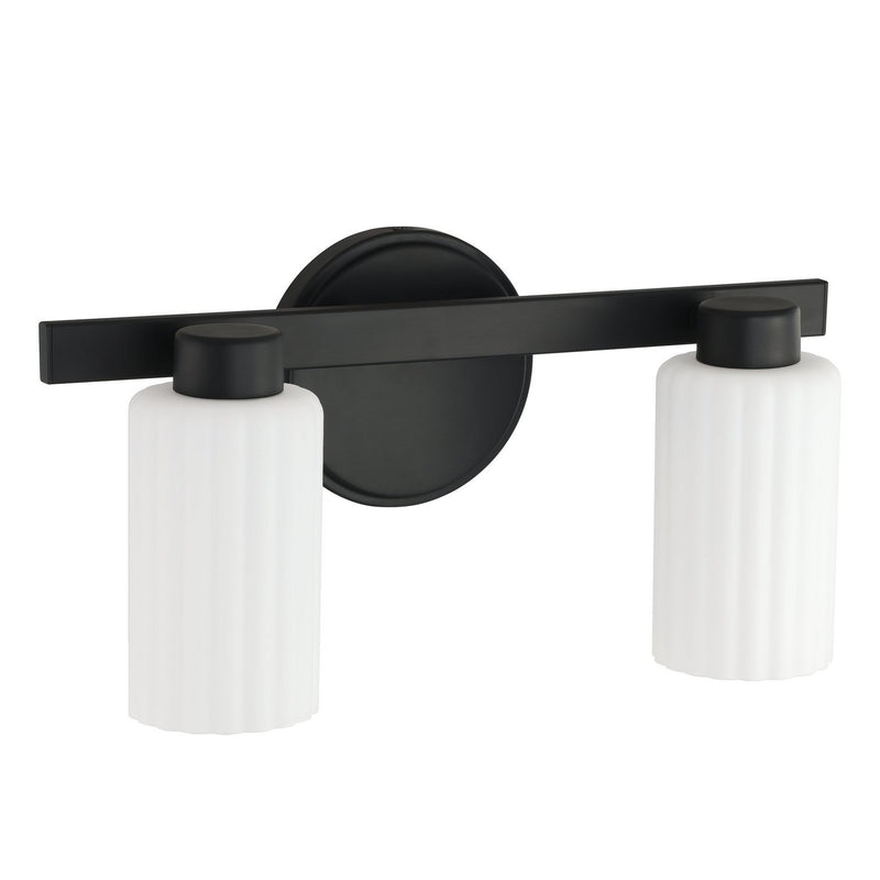 Thesis 207031A Two Light Vanity, Matte Black, Opal Ribbed