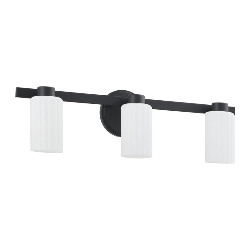 Thesis 207036A Three Light Vanity, Matte Black, Opal Ribbed
