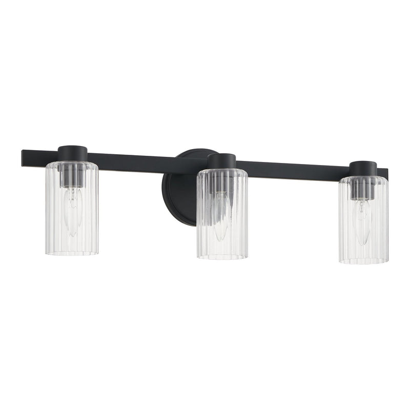 Thesis 207037A Three Light Vanity, Matte Black, Clear Ribbed