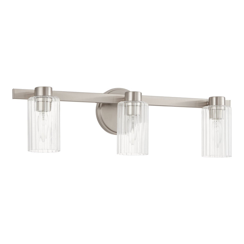 Thesis 207041A Three Light Vanity, Brushed Nickel, Clear Ribbed