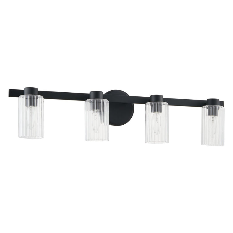 Thesis 207043A Four Light Vanity, Matte Black, Clear Ribbed