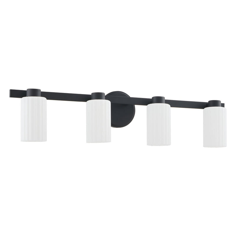 Thesis 207044A Four Light Vanity, Matte Black, Opal Ribbed