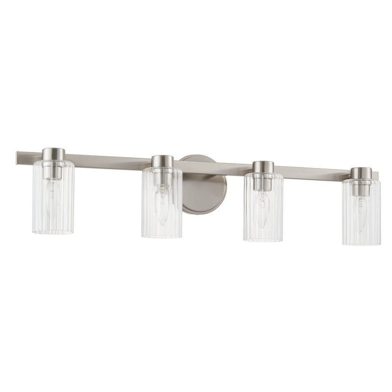 Thesis 207047A Four Light Vanity, Brushed Nickel, Clear Ribbed