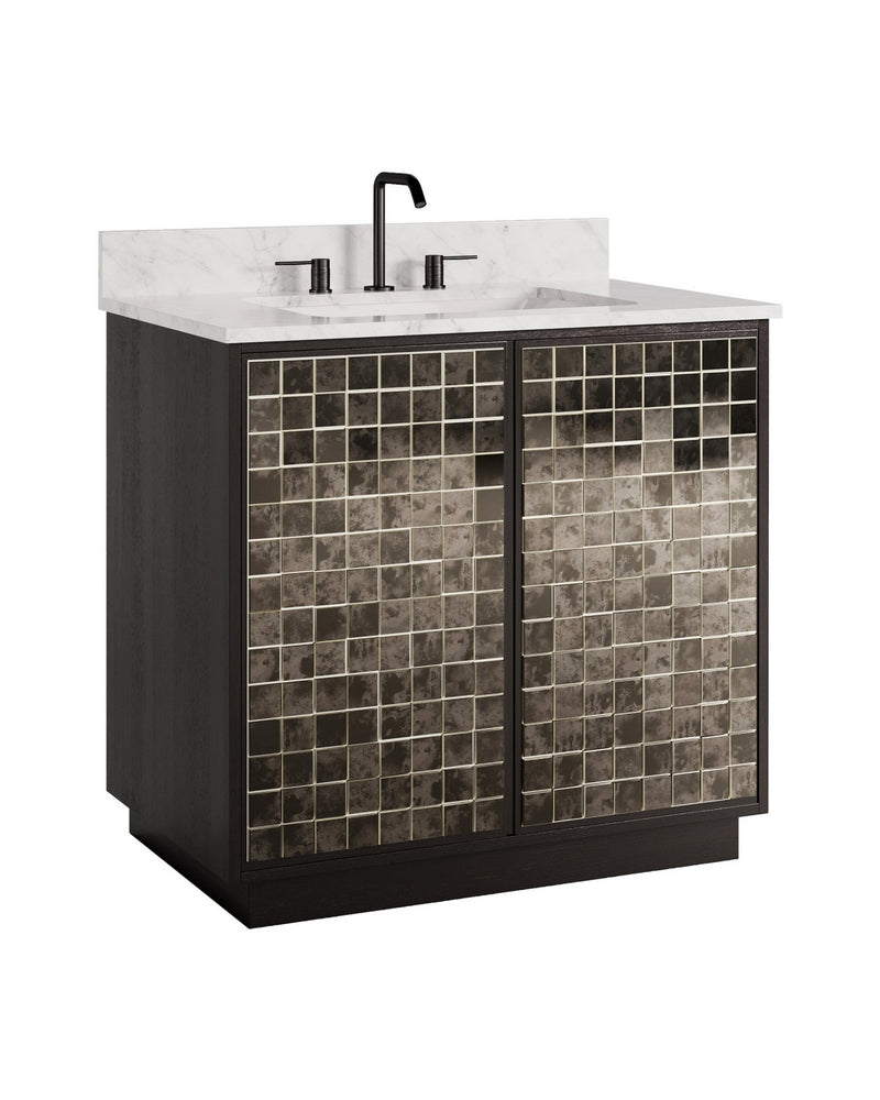 Currey and Company 3800-0013 36" Vanity with Rectangular Undermount Sink, Ebony / Natural / White / Antique Mirror
