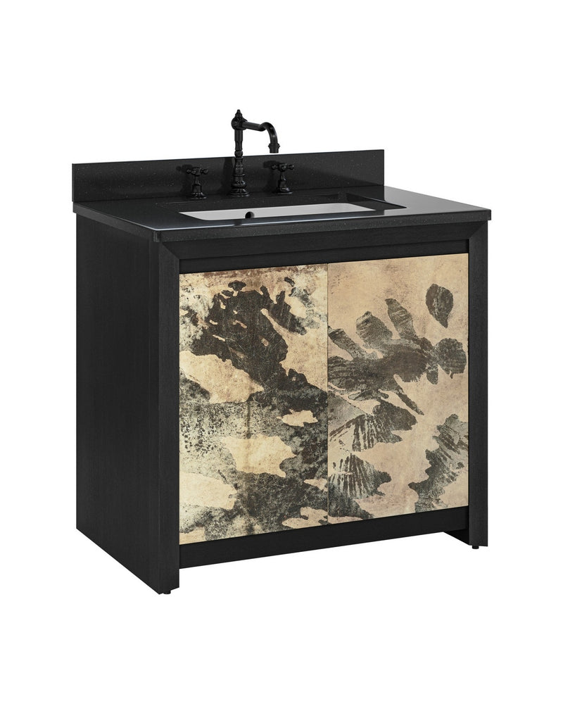 Currey and Company 3800-0014 36" Vanity with Rectangular Undermount Sink, Stained Vellum / Caviar Black & Faux Bone / Black / White