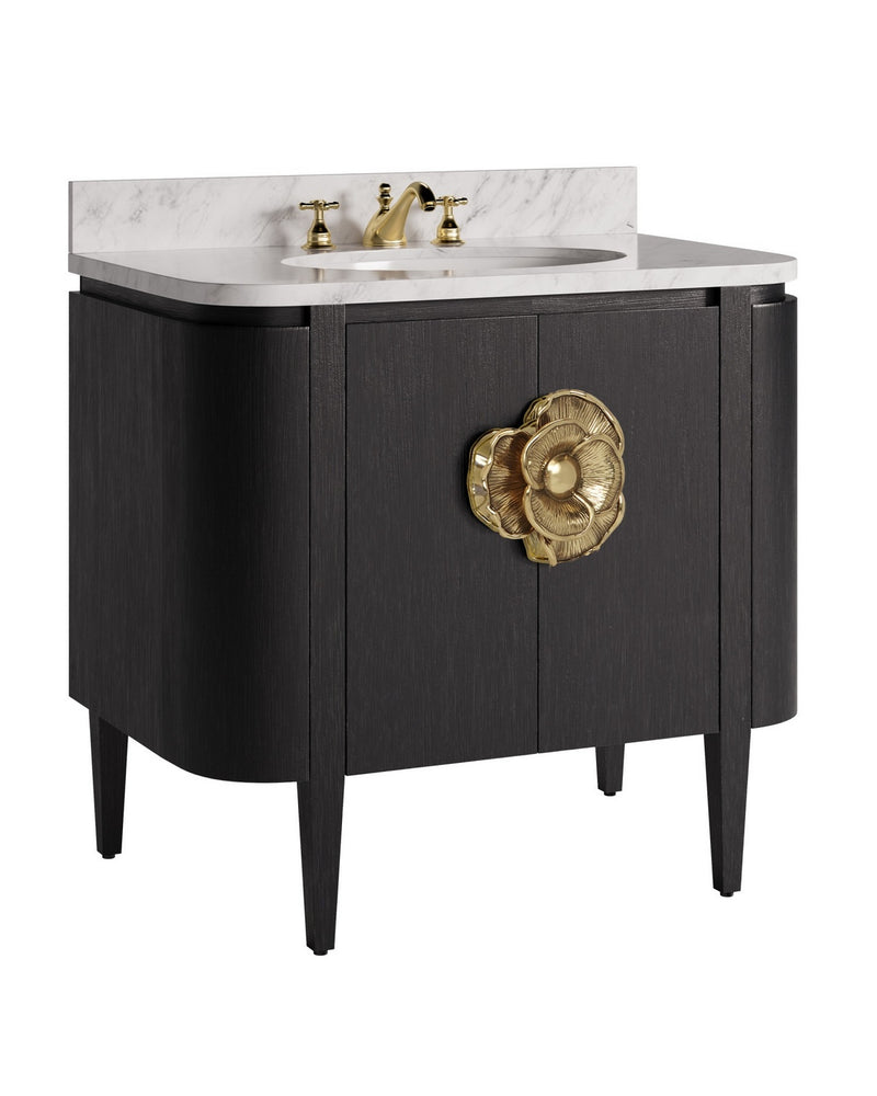 Currey and Company 3800-0017 36" Vanity with Oval Undermount Sink, Caviar Black / Natural / White / Light Antique Brass