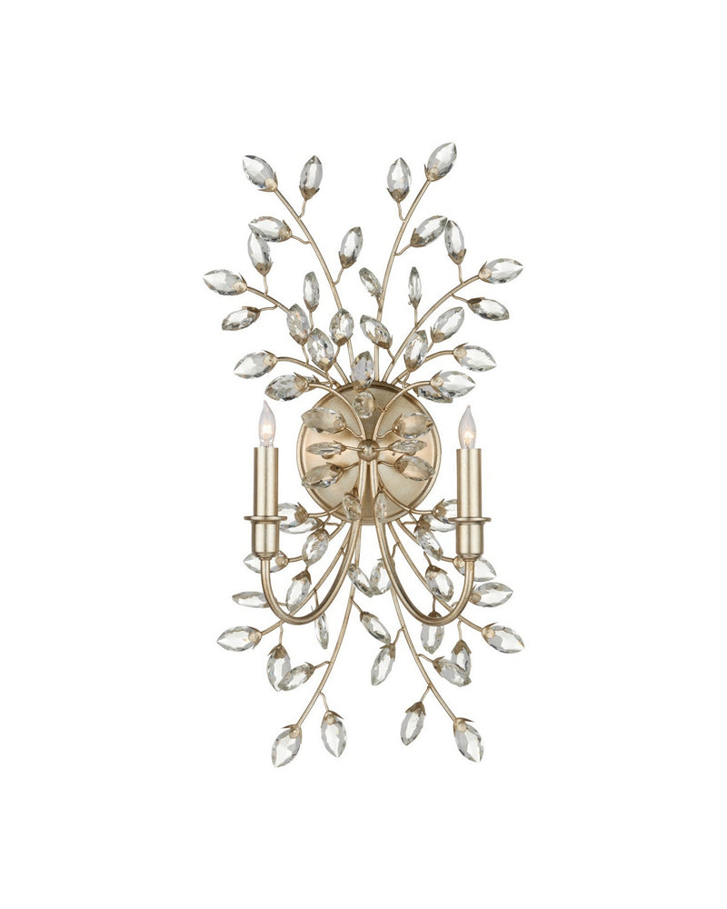 Currey and Company 5000-0276 Two Light Wall Sconce, Clear / Silver Leaf