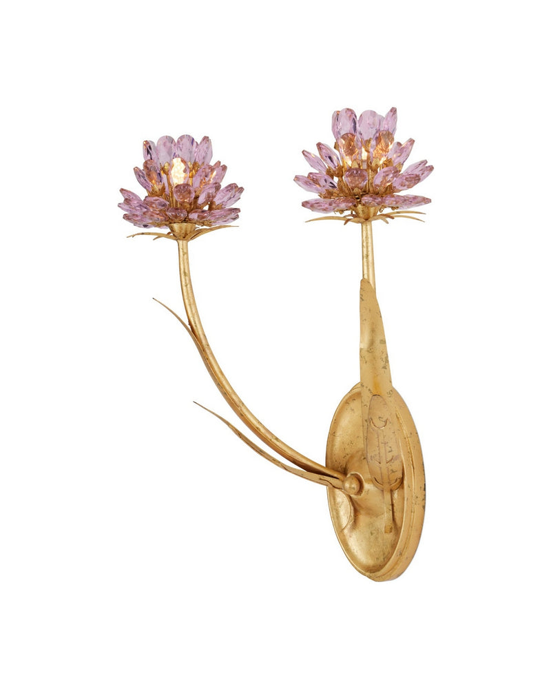 Currey and Company 5000-0278 Two Light Wall Sconce, Pink / Dutch Gold Leaf