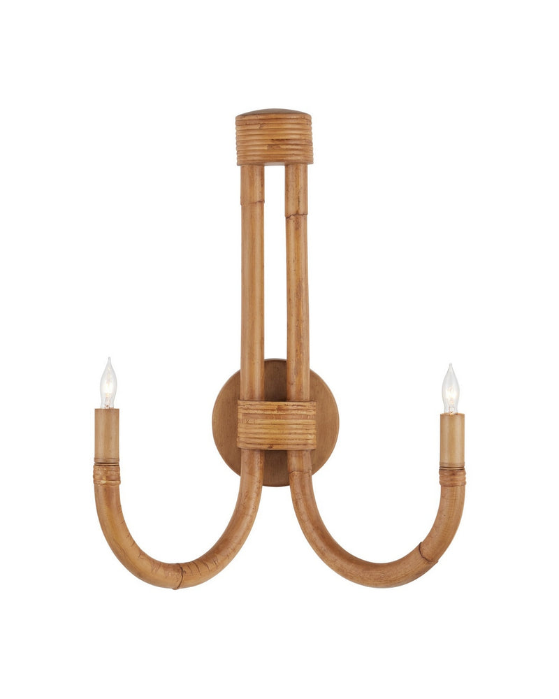 Currey and Company 5000-0280 Two Light Wall Sconce, Natural / Saddle Tan