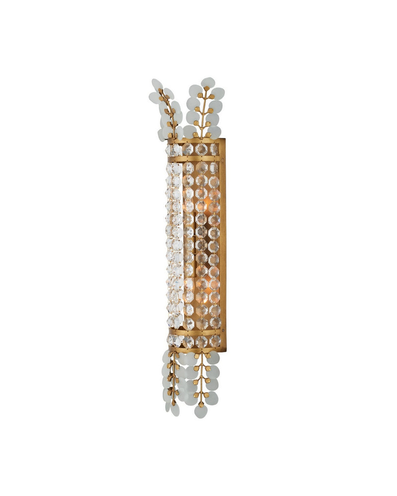 Currey and Company 5000-0283 Two Light Wall Sconce, Frosted / Clear / Brass