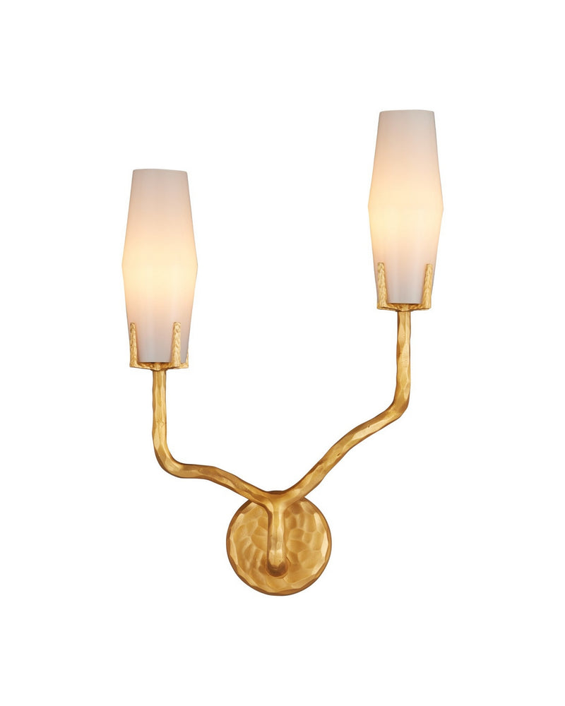 Currey and Company 5000-0284 Two Light Wall Sconce, White / Matte Gold