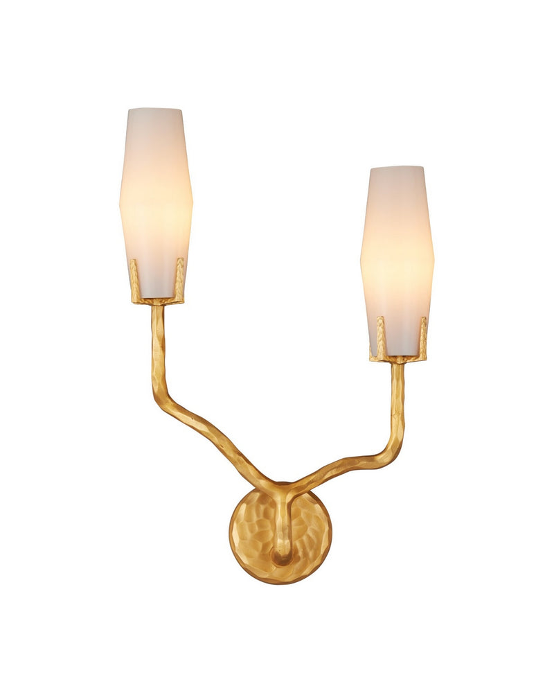 Currey and Company 5000-0285 Two Light Wall Sconce, White / Matte Gold
