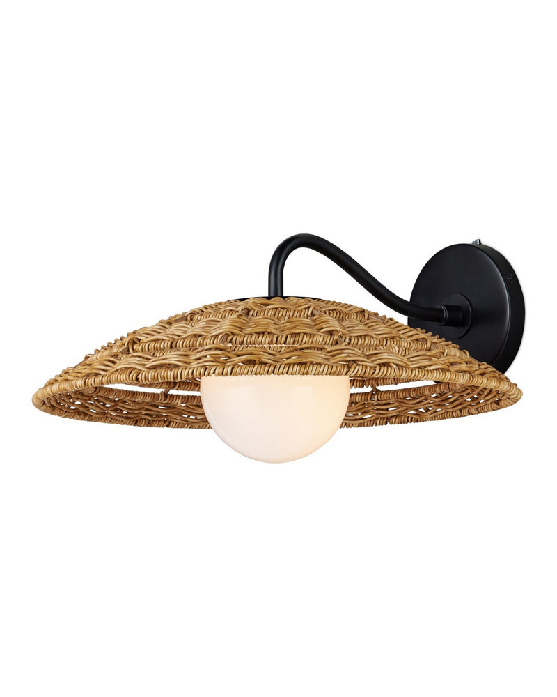 Currey and Company 5500-0059 One Light Wall Sconce, Natural / Black / Frosted White