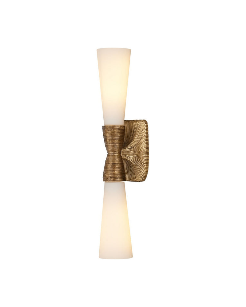 Currey and Company 5800-0065 Two Light Wall Sconce, Opaque White / Antique Brass