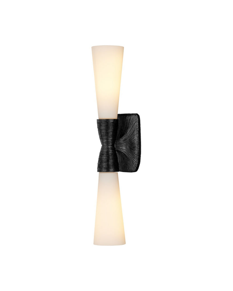Currey and Company 5800-0066 Two Light Wall Sconce, Opaque White / Oil Rubbed Bronze