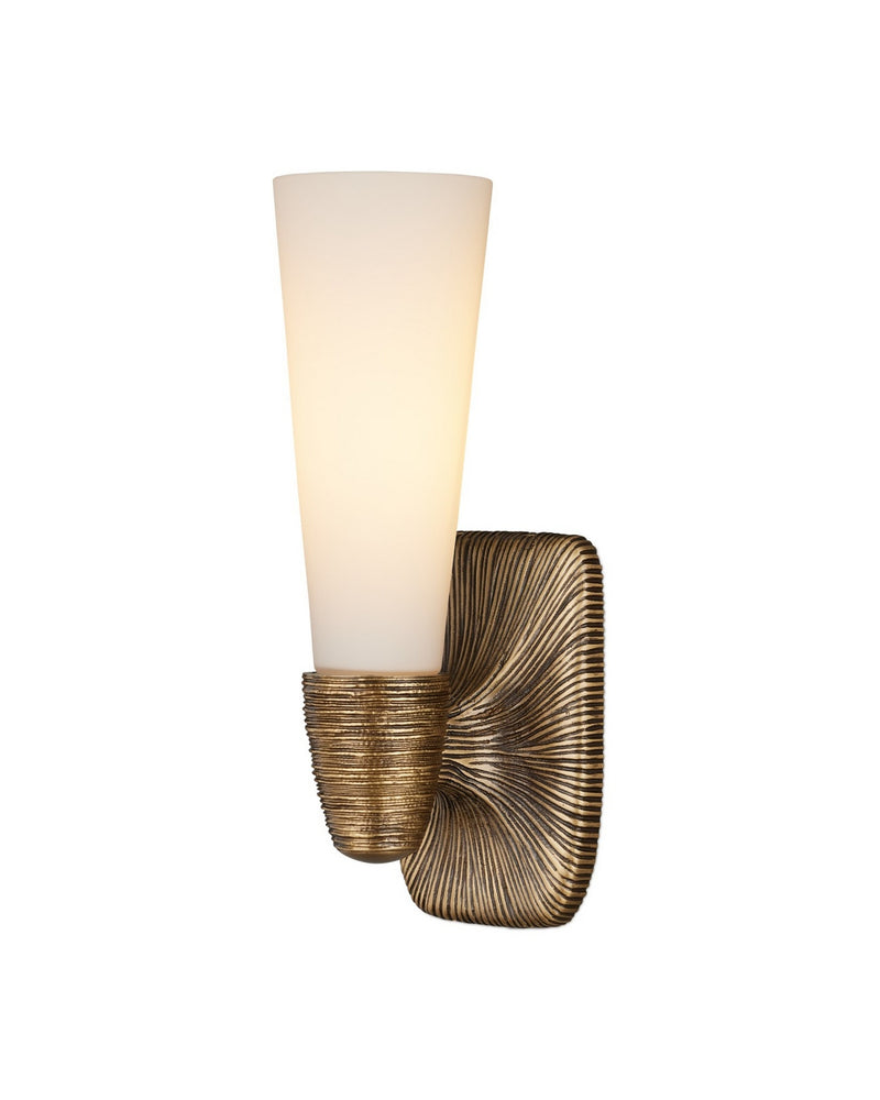 Currey and Company 5800-0067 One Light Wall Sconce, Opaque White / Antique Brass