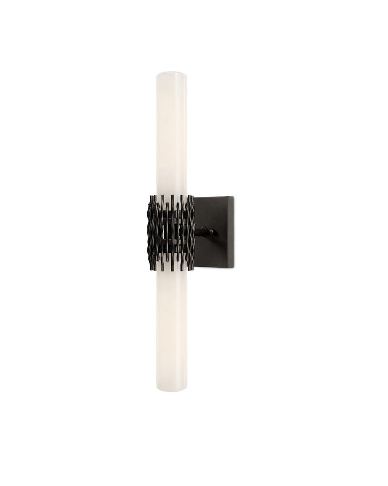 Currey and Company 5800-0071 Two Light Wall Sconce, Opaque White / Oil Rubbed Bronze