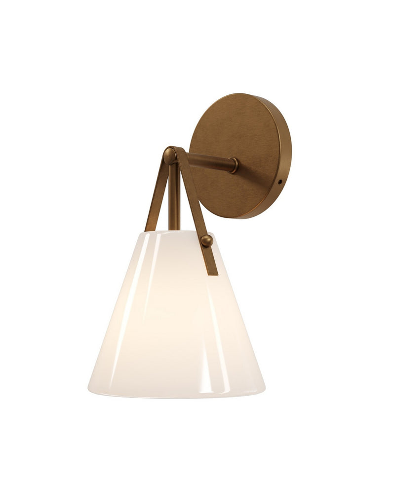 Currey and Company 5800-0072 One Light Wall Sconce, Opaque White / Antique Brass