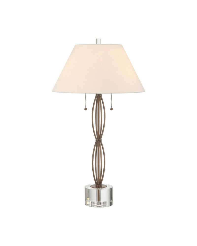 Currey and Company 6000-1018 Two Light Table Lamp, Antique Brass / Clear