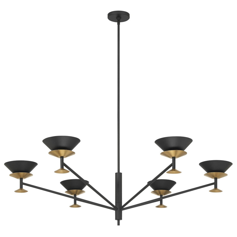 Thesis 207315A Six Light Chandelier, Textured Black, Champagne Gold