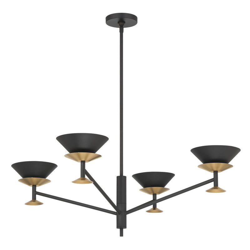 Thesis 207316A Four Light Chandelier, Textured Black, Champagne Gold