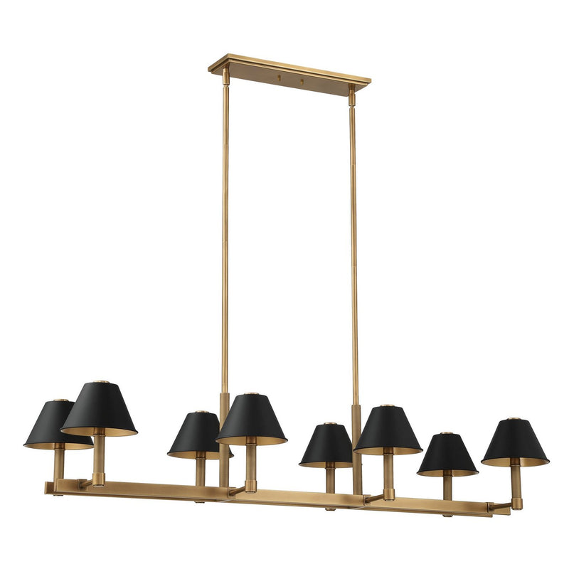 Thesis 207332A Eight Light Linear Chandelier, Natural Brass, Matte Black