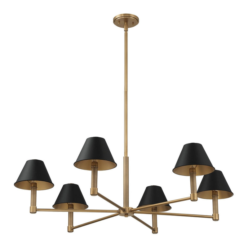 Thesis 207333A Six Light Chandelier, Natural Brass, Matte Black