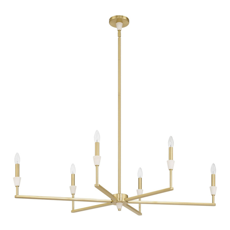 Thesis 207359A Six Light Linear Chandelier, Brushed Gold, White