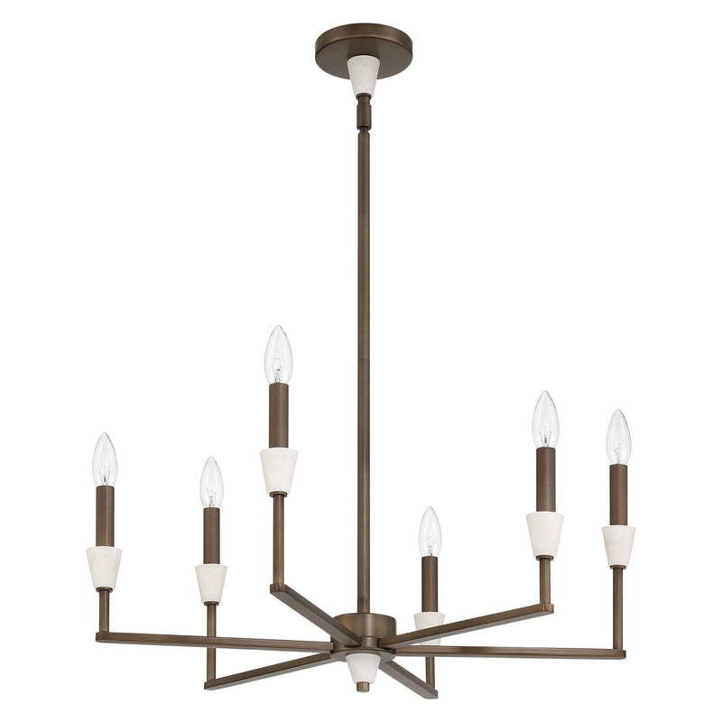 Thesis 207363A Six Light Chandelier, Forged Bronze, White