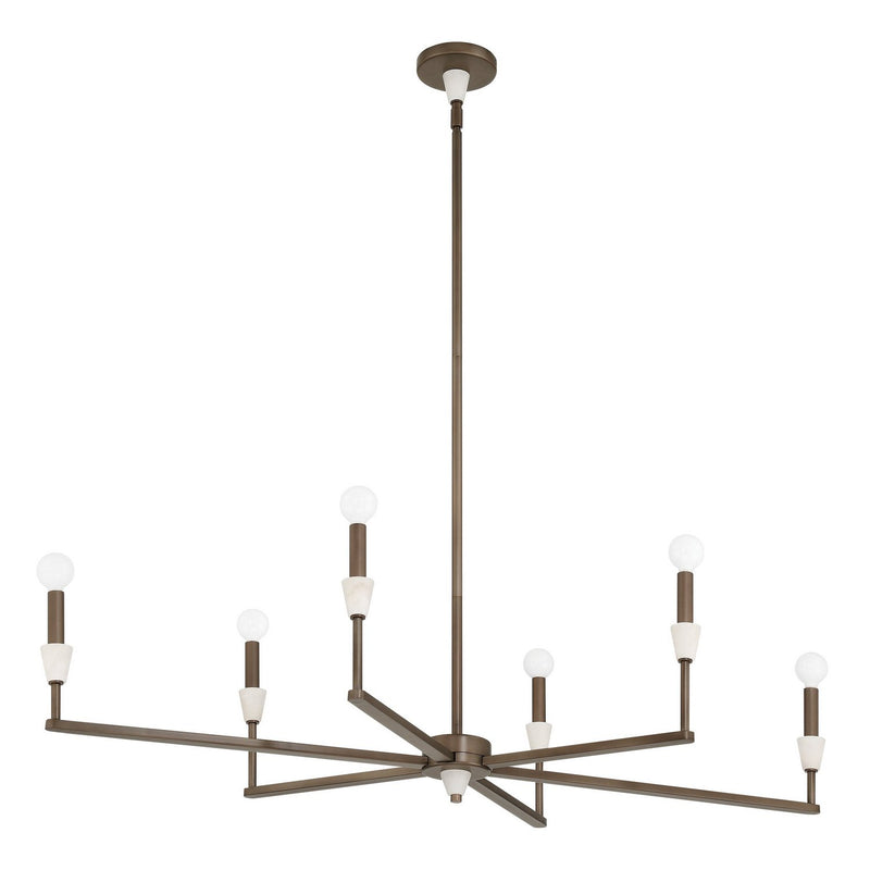 Thesis 207365A Six Light Linear Chandelier, Forged Bronze, White