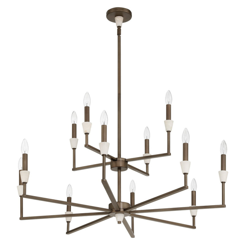Thesis 207366A 12 Light Chandelier, Forged Bronze, White