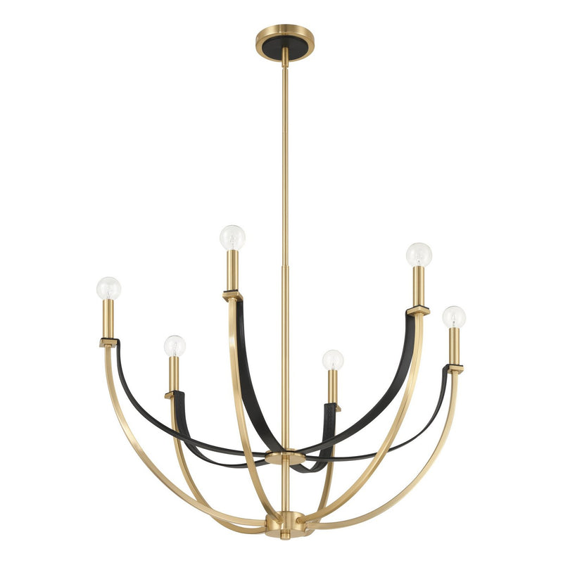 Thesis 207368A Six Light Chandelier, Champagne Gold, Black