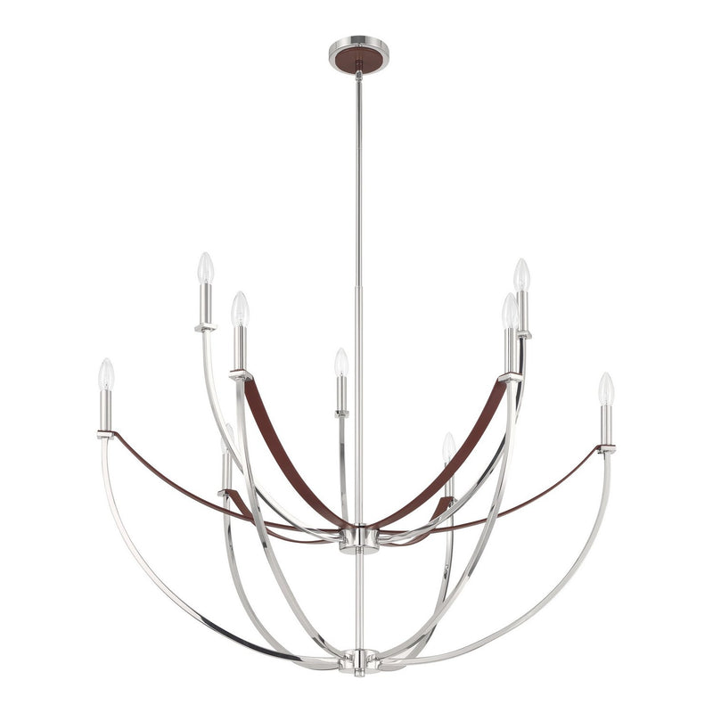 Thesis 207375A Nine Light Chandelier, Polished Nickel, Dark Brown