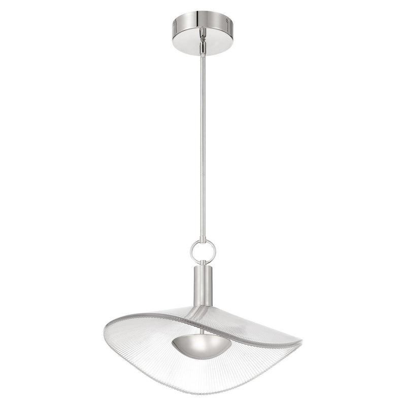 Thesis 207393A LED Convertible Pendant, Polished Nickel, Clear Ribbed