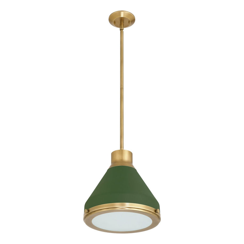 Thesis 207401A One Light Pendant, Natural Brass, Matte Green
