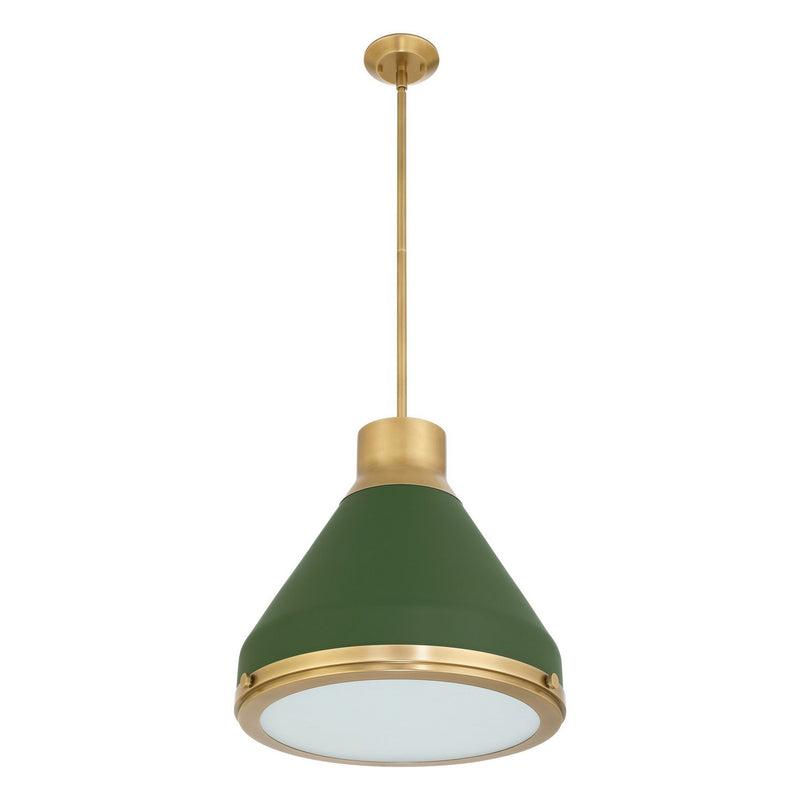 Thesis 207405A One Light Pendant, Natural Brass, Matte Green