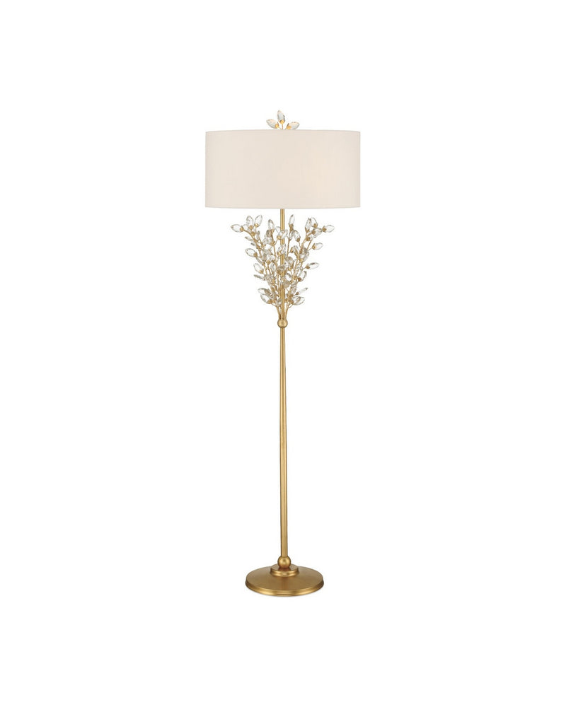 Currey and Company 8000-0168 Two Light Floor Lamp, Clear / Chinois Gold Leaf