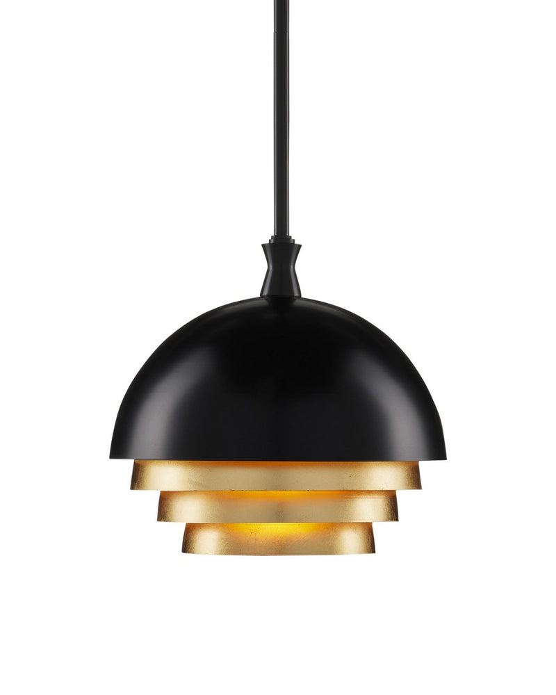 Currey and Company 9000-0953 One Light Pendant, Black/Gold Leaf
