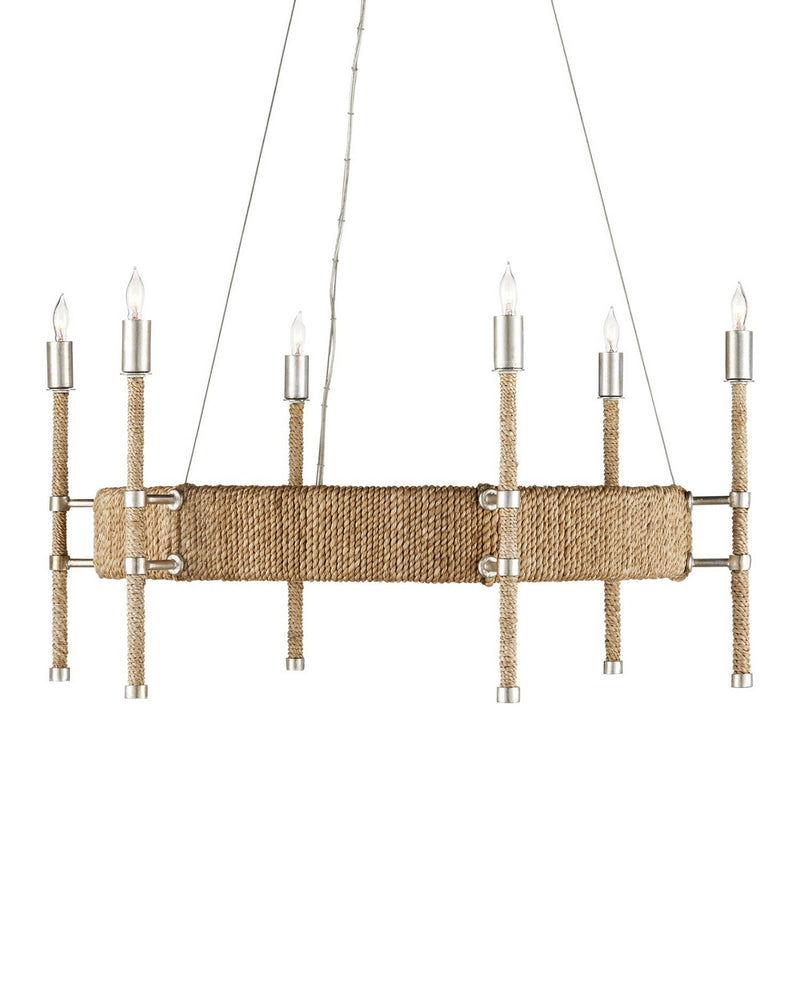 Currey and Company 9000-0955 Six Light Chandelier, Contemporary Silver Leaf/Natural