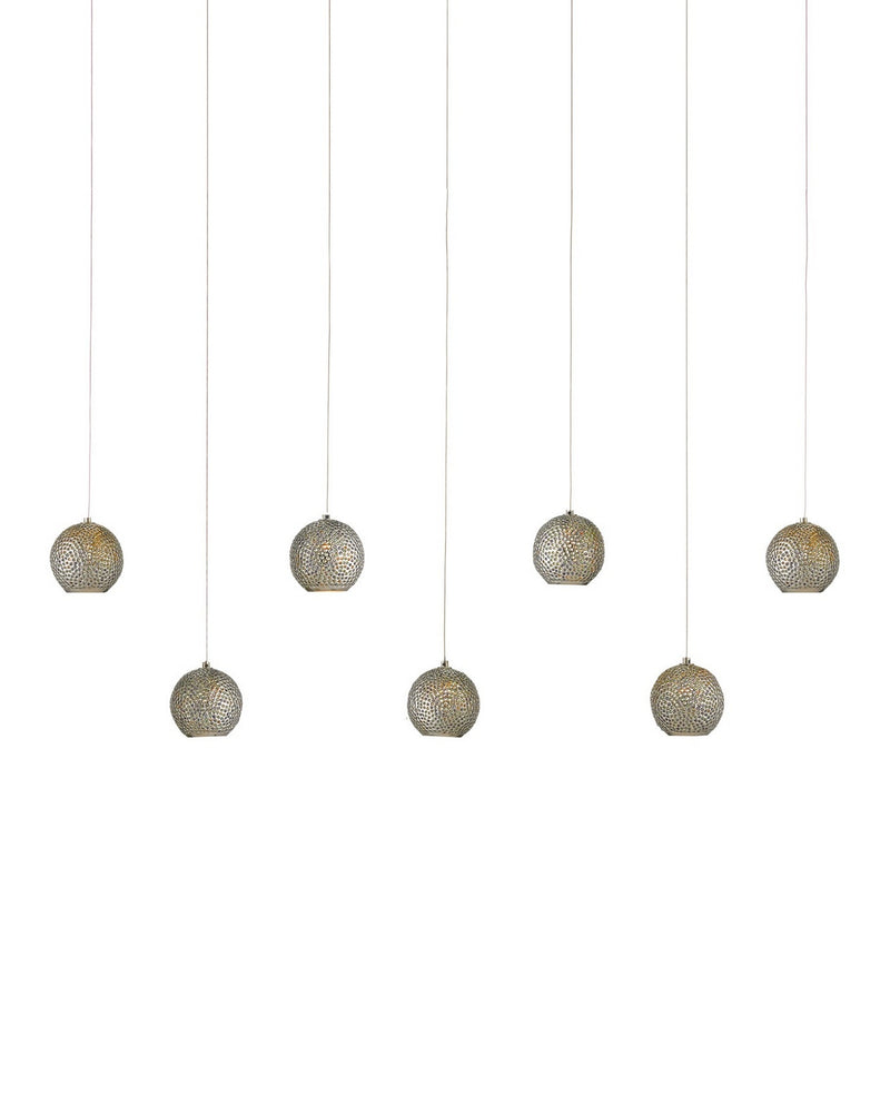 Currey and Company 9000-1056 Seven Light Pendant, Blue/Nickel