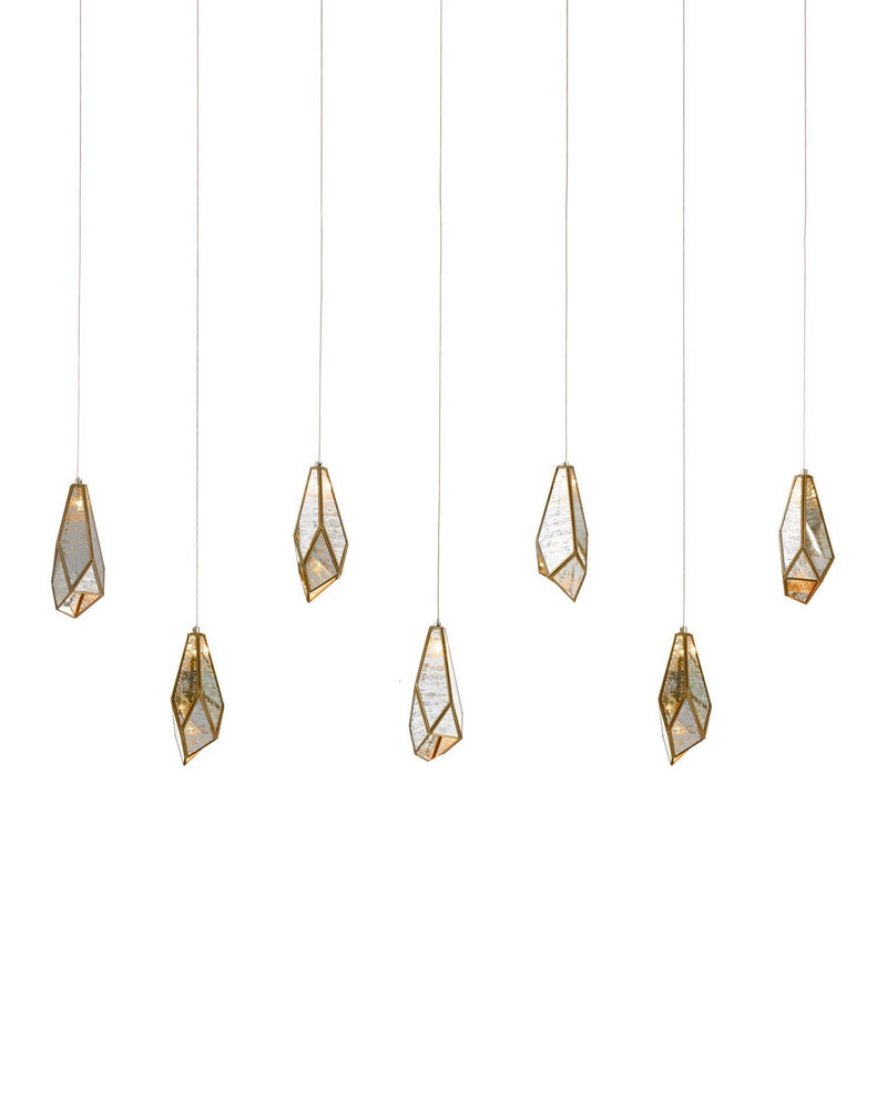 Currey and Company 9000-1059 Seven Light Pendant, Raj Mirror/Antique Brass