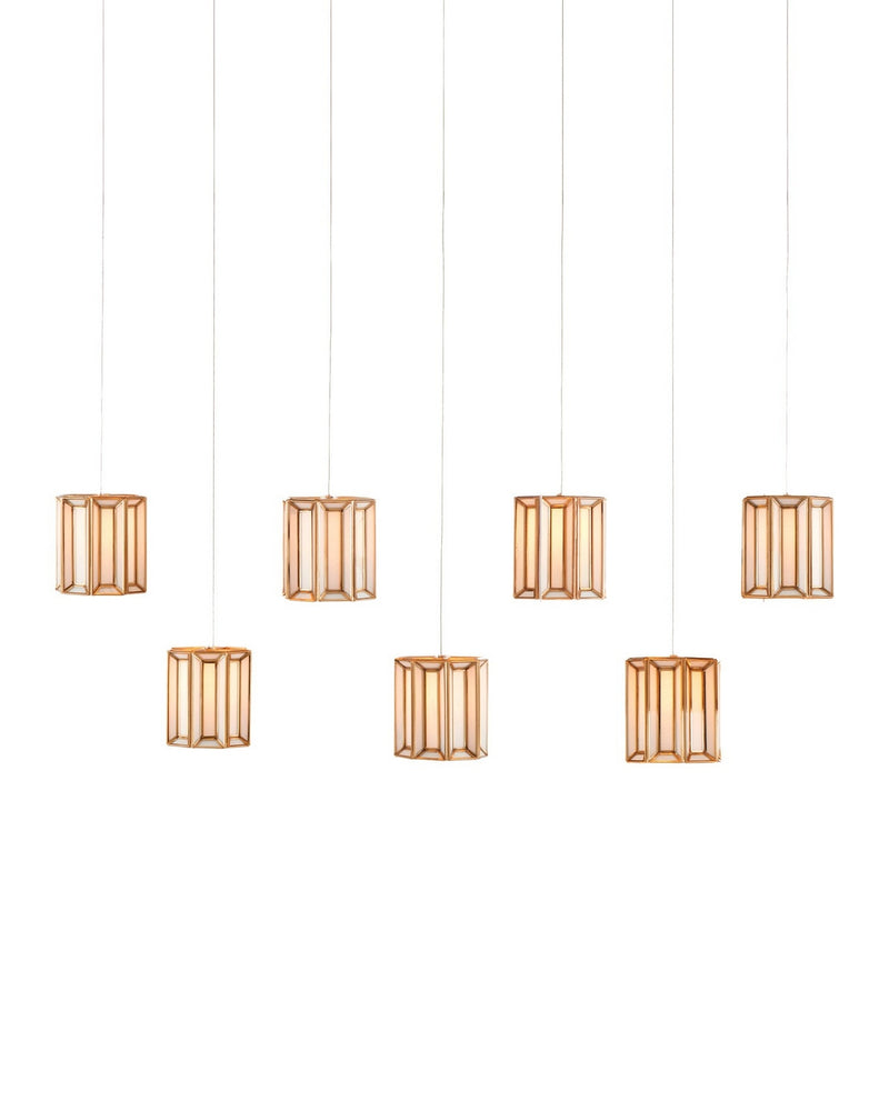 Currey and Company 9000-1063 Seven Light Pendant, White/Antique Brass