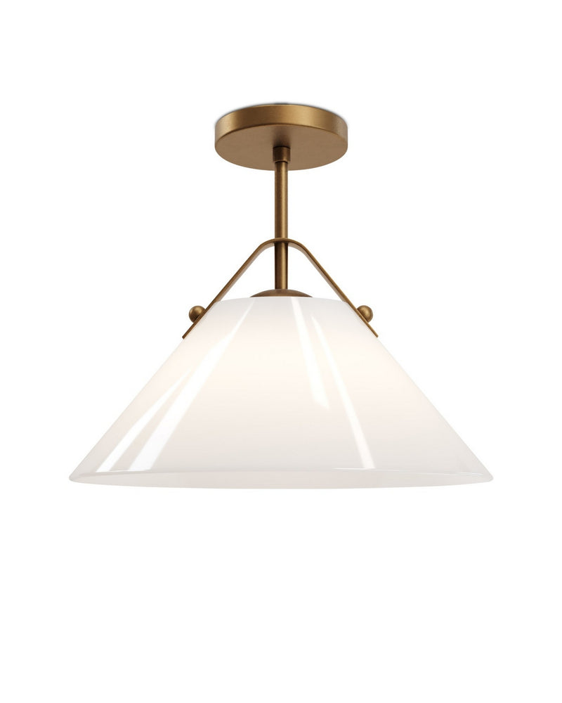 Currey and Company 9000-1279 One Light Pendant, Opaque White / Antique Brass