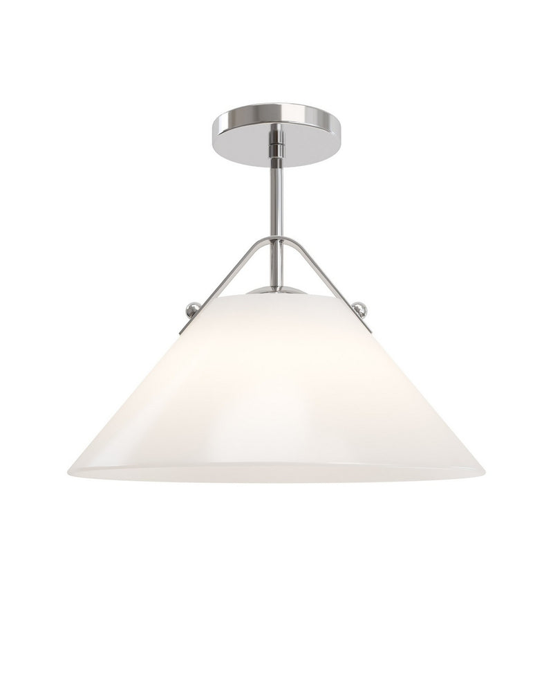 Currey and Company 9000-1280 One Light Pendant, Opaque White / Polished Nickel