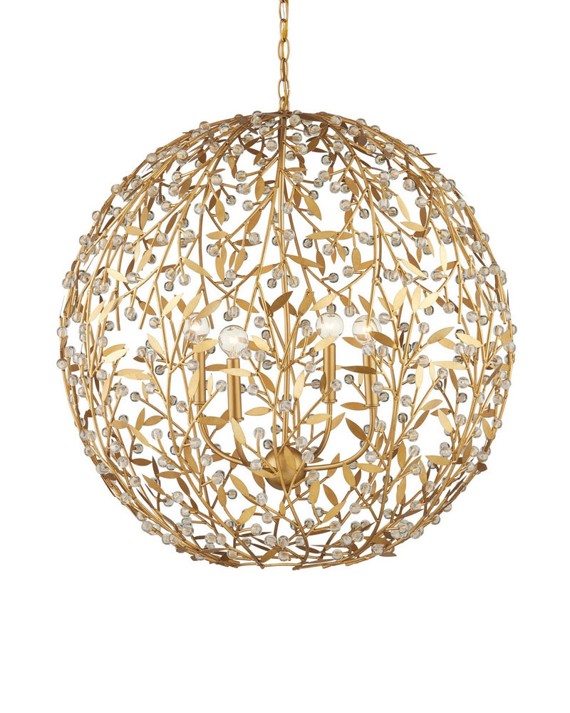 Currey and Company 9000-1289 Four Light Chandelier, Clear / Contemporary Gold Leaf / Contemporary Gold