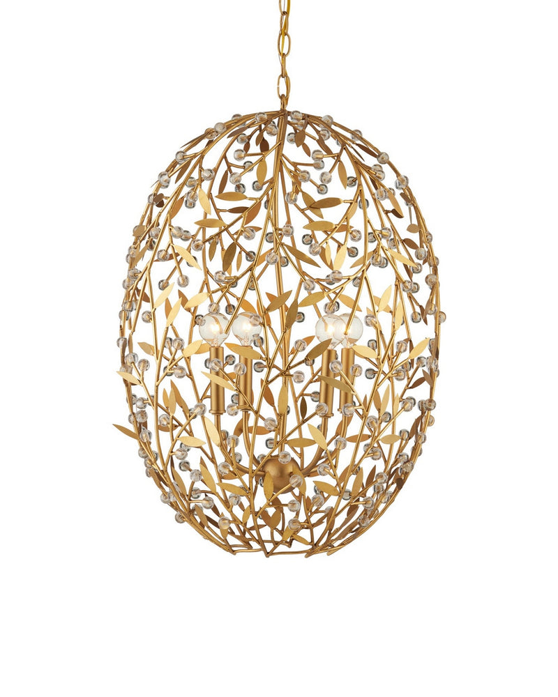 Currey and Company 9000-1290 Four Light Chandelier, Clear / Contemporary Gold Leaf / Contemporary Gold
