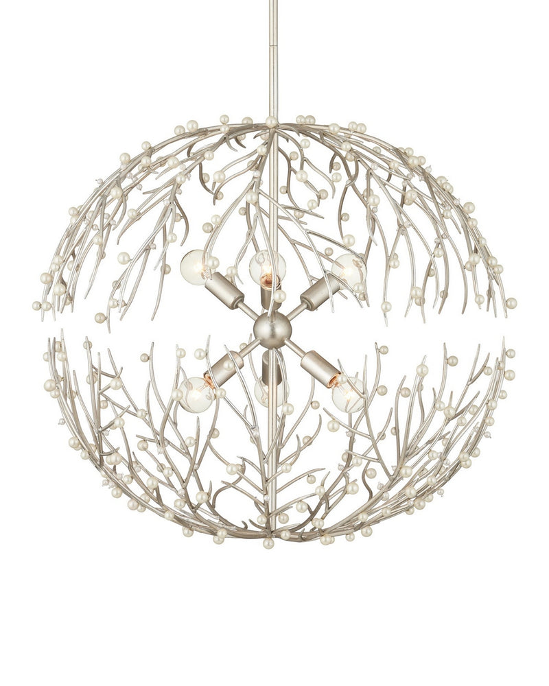 Currey and Company 9000-1291 Six Light Chandelier, Natural / Contemporary Silver Leaf