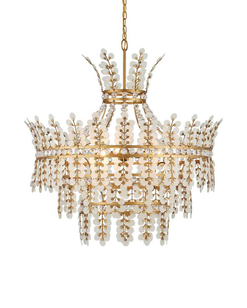 Currey and Company 9000-1295 Four Light Chandelier, Frosted / Clear / Brass