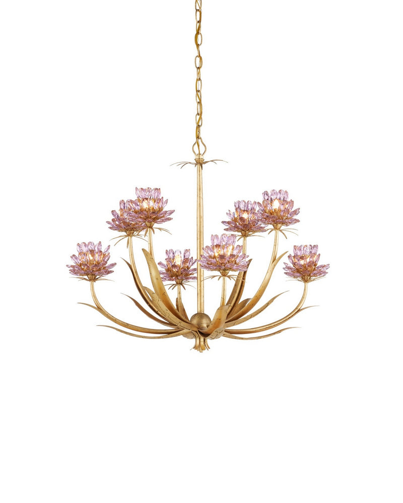 Currey and Company 9000-1306 Eight Light Chandelier, Pink / Dutch Gold Leaf